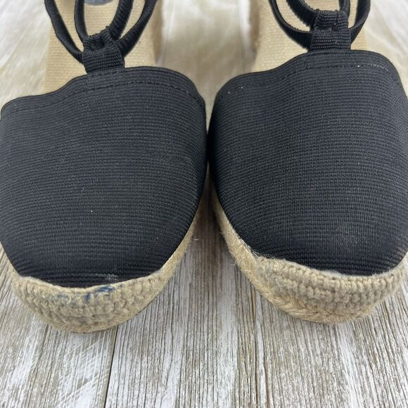 Adrienne Vittadini Shoes Wedge Espadrilles Black Tan Stretch 8.5 - Picture 4 of 10